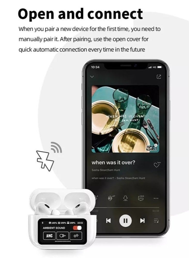 POWER EarBuds with Touchscreen, Bluetooth Earbuds, True Wireless Eearbuds. ANC Wireless Earbuds, Bluetooth 5.4 Sports Earphone, Wireless Headphones TWS Earbuds, Smart Touch Screen, LCD Touch Screen Display Earphone - Arabic supported - Image 3