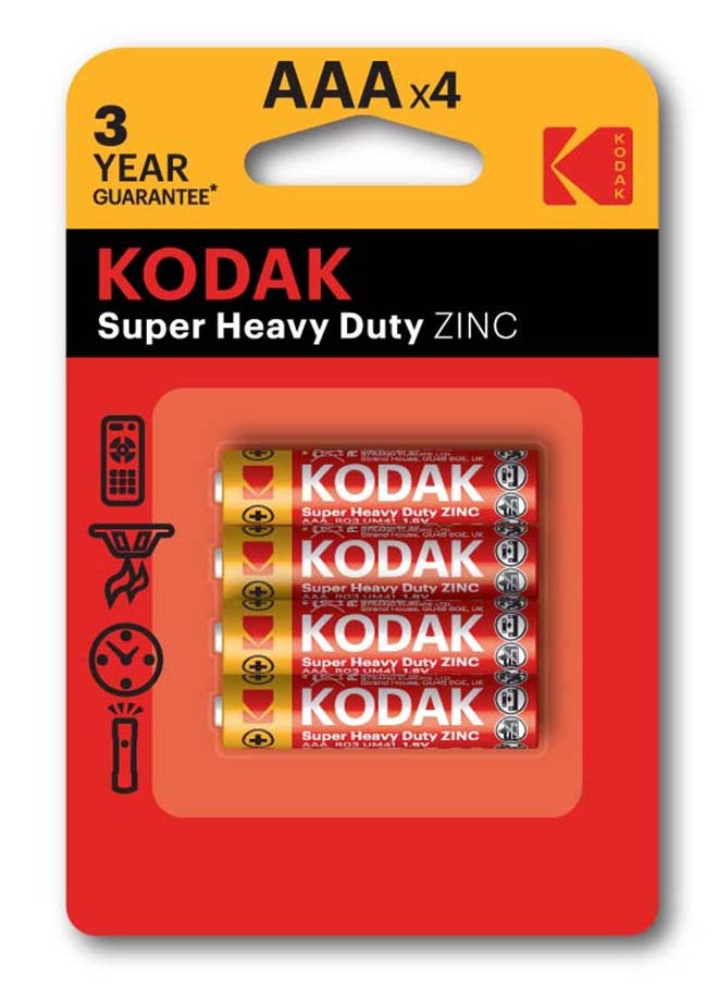 Kodak - KODAK Super Heavy Duty | AAA Batteries | Triple A | Disposable Household | Carbon Zinc | 1.5V | 4 Blister Pack - Image 1