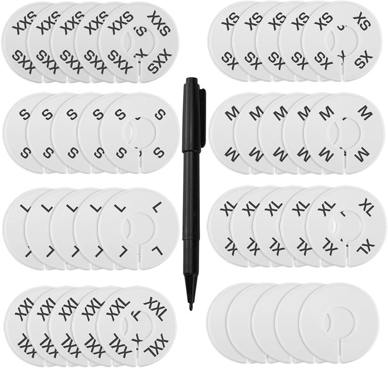 Eboot 40 Pieces Clothing Size Dividers Retail Round Closet Size Dividers White Hangers Plastic Clothes Rack Preprinted in XXS to XXL for Home or Clothing Store - Image 1