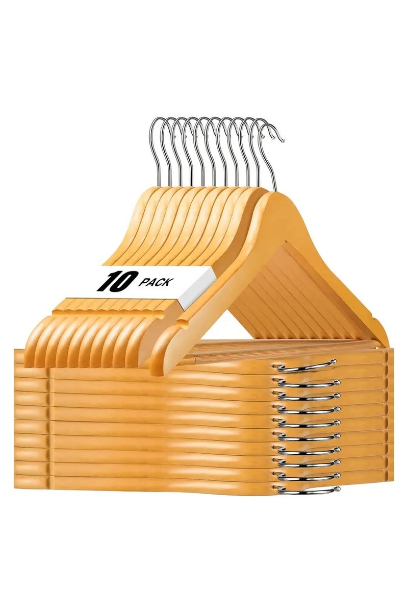 أداك مجموعة شماعات أداك الخشبية الفاخرة – 10 قطع مانعة للانزلاق، مضادة للتشوه مع أخاديد لتثبيت الملابس - Image 1