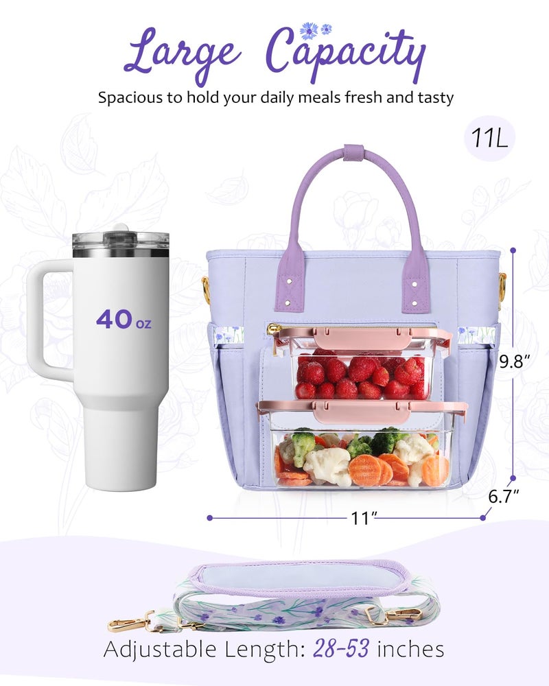 GLORIEROO Deluxe Insulated Lunch Box Bag Women - Leakproof Waterproof Cooler with Multi Pockets Removable Strap for Work Picnic - Teacher Mothers Day Christmas Birthday Gifts - Image 5