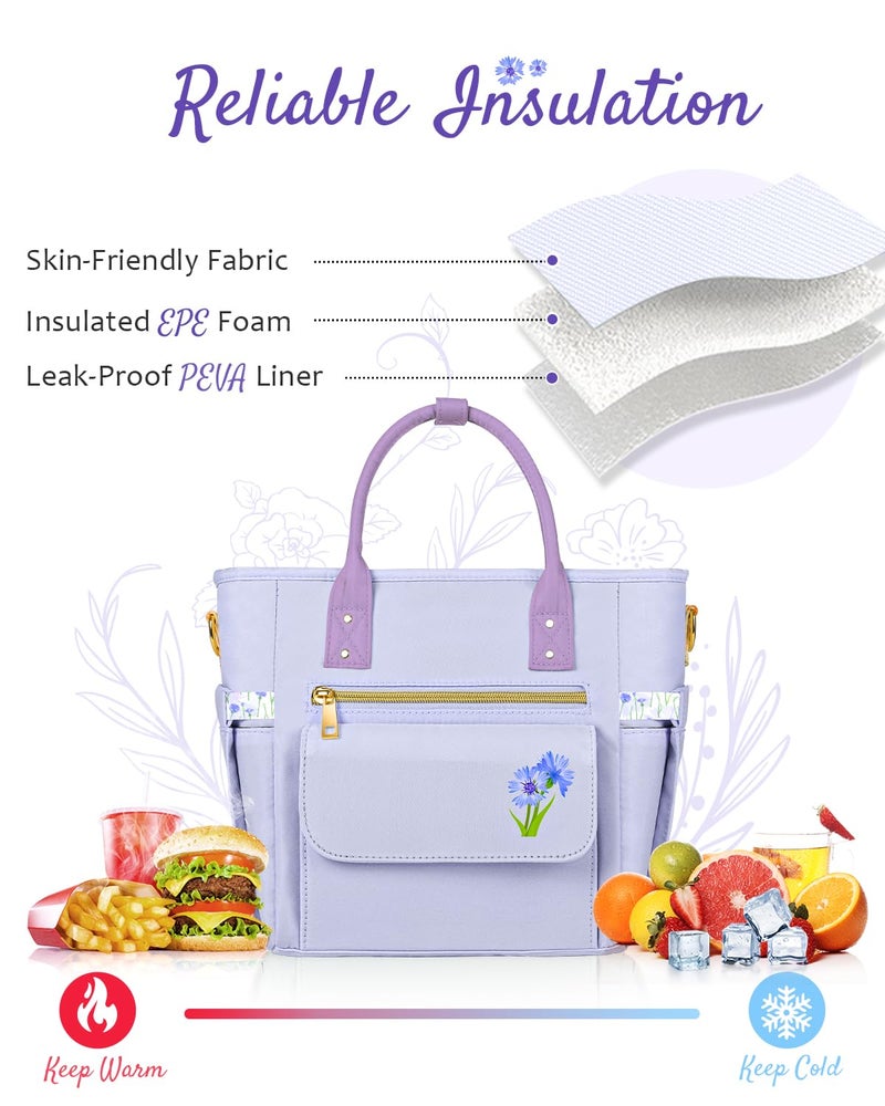 GLORIEROO Deluxe Insulated Lunch Box Bag Women - Leakproof Waterproof Cooler with Multi Pockets Removable Strap for Work Picnic - Teacher Mothers Day Christmas Birthday Gifts - Image 4