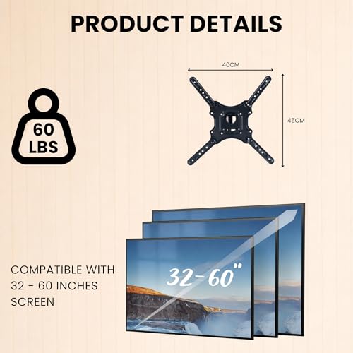 RISSACHI® TV Stand | Wall Mount TV Stand Swivel and Tilt Viewing Angle Adjustment Bracket for 32–60 Inch LED LCD TVs | Universal VESA Compatible | Metal Build (P4) - Image 2