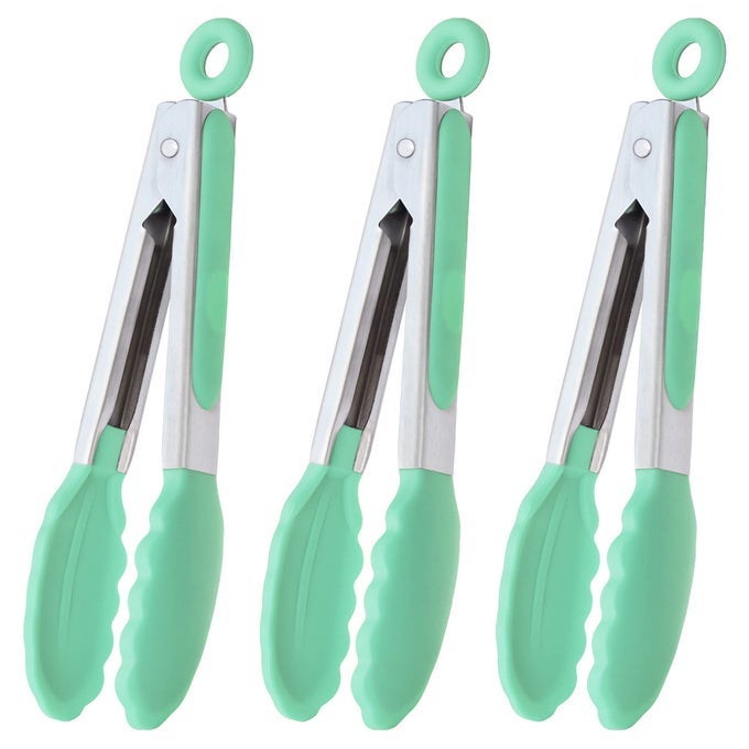 MINI TONGS WITH SILICONE TIPS 7 INCHES SILICONE COOKING TONGS SET OF 3 MINT