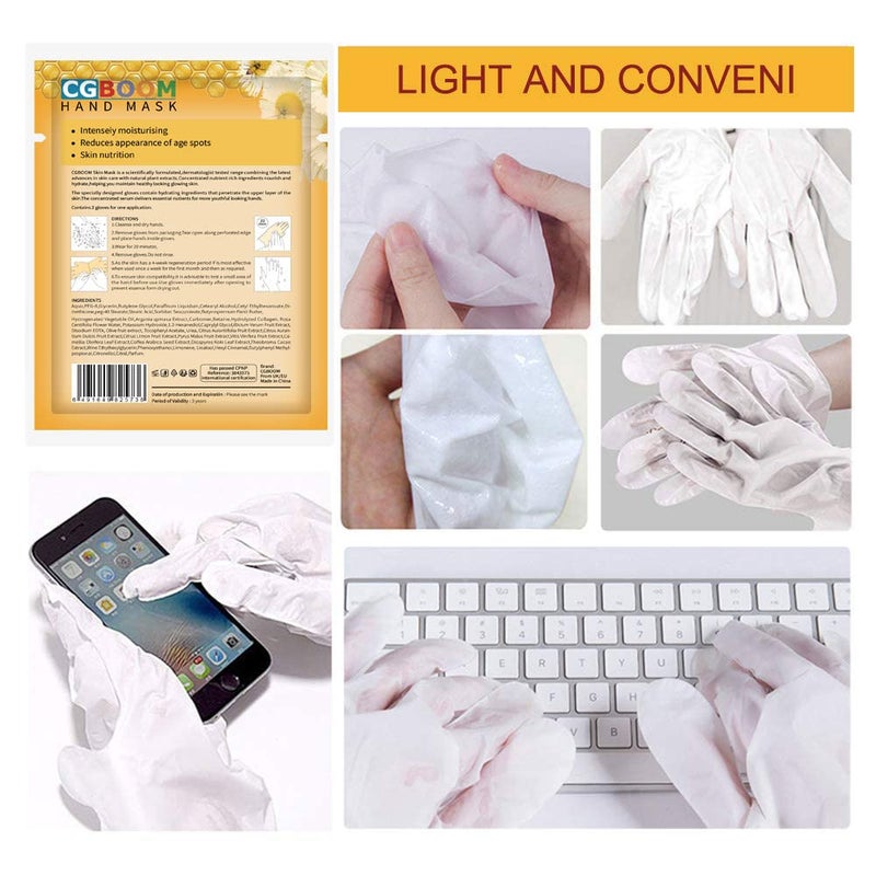 CGBOOM 3 Pairs Hand Masks Moisturizing Gloves, Hand Skin Repair Renew Mask Infused Collagen, Vitamins + Natural Plant Extracts for Dry, Aging, Cracked Hands (Honey and Milk) - Image 4