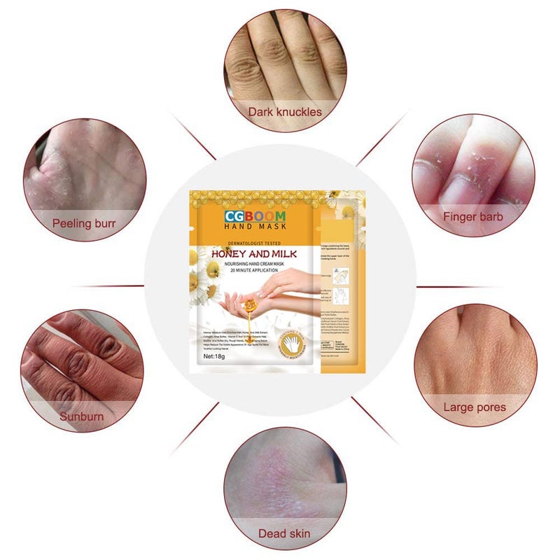 CGBOOM 3 Pairs Hand Masks Moisturizing Gloves, Hand Skin Repair Renew Mask Infused Collagen, Vitamins + Natural Plant Extracts for Dry, Aging, Cracked Hands (Honey and Milk) - Image 5