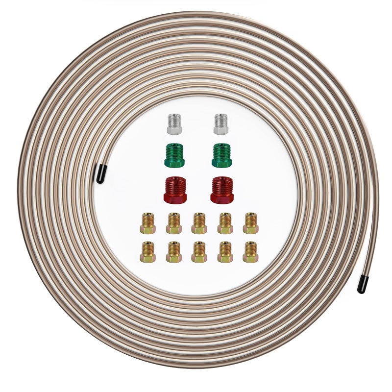 MuHize 316 Brake Line 25Ft Copper Nickel NonMagnetic Brake Tubing with 16 Braking Fittings Fit Chevy SilveradoJeep Wrangler