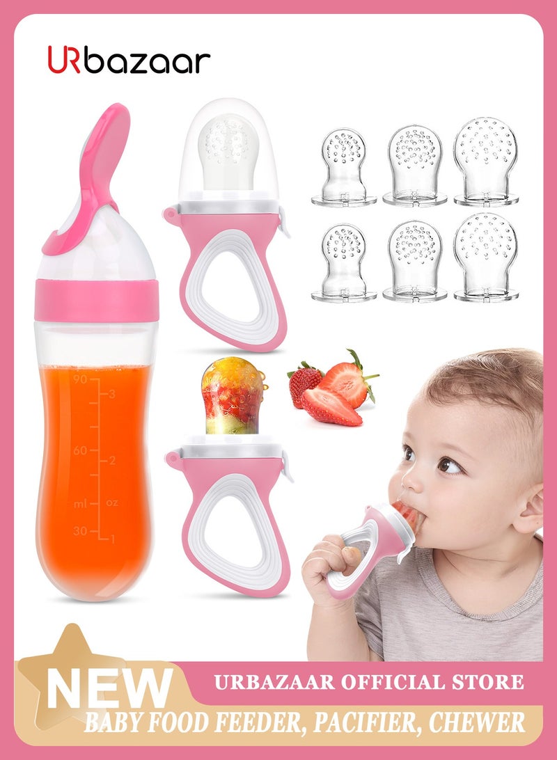 URbazaar Baby Food Feeder, 2 Pack Baby Fruit Feeder Pacifier Fresh Food Feeder with 3 Sizes Silicone Pouches,1 Baby Feeding Spoons for Toddlers Infant  - Image 1