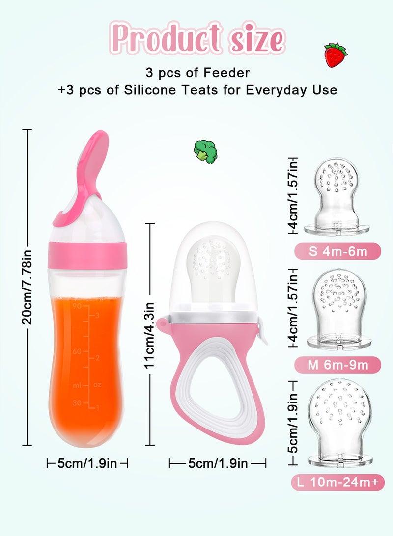 URbazaar Baby Food Feeder, 2 Pack Baby Fruit Feeder Pacifier Fresh Food Feeder with 3 Sizes Silicone Pouches,1 Baby Feeding Spoons for Toddlers Infant  - Image 2