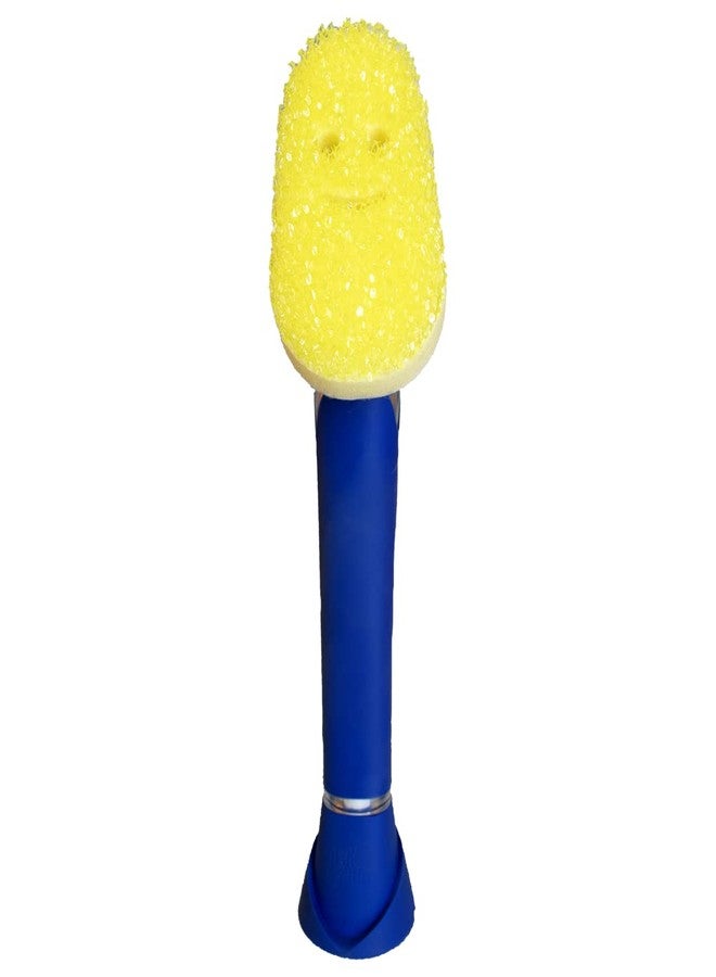 Scrub Daddy Dish Wand Scrubbing Brush with Handle, Soap Dispensing Dish Brushes, Texture Changing Washing Up Sponges With Liquid Dispenser, Scrubber with Scraper & Detachable Head Sponge, Blue - Image 1