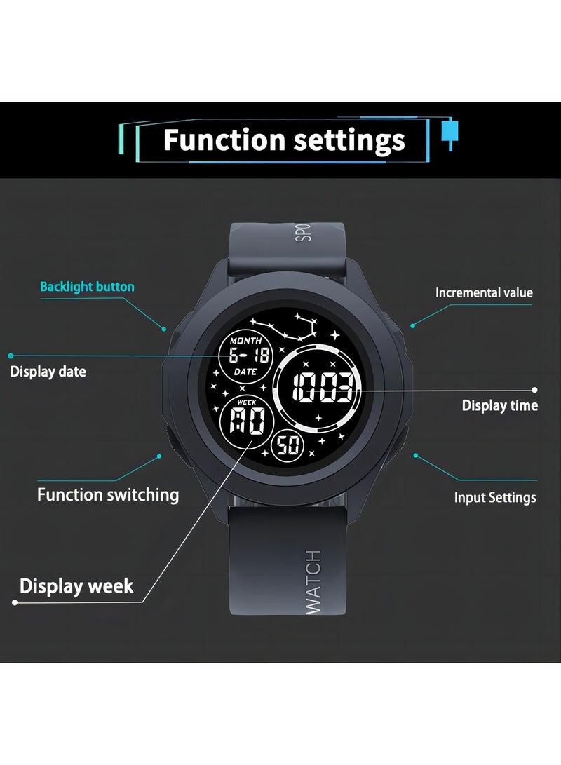 Kids Digital Sports Watch with Luminous Display Time Date Alarm Stopwatch Water Resistant Electronic Watch for Boys Girls Round LED Screen - Image 4
