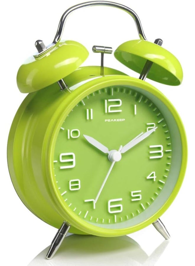 Peakeep 4 Inches Twin Bell Loud Alarm Clock for Heavy Sleepers Battery Operated Old Fashioned Alarm Clock 3DDial Green - Image 3