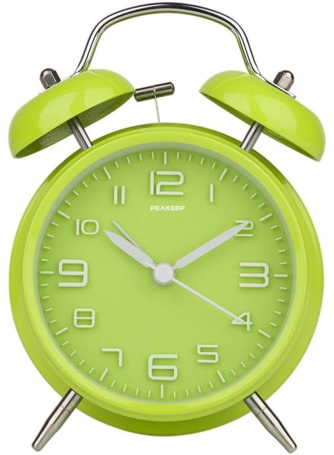 Peakeep 4 Inches Twin Bell Loud Alarm Clock for Heavy Sleepers Battery Operated Old Fashioned Alarm Clock 3DDial Green - Image 4