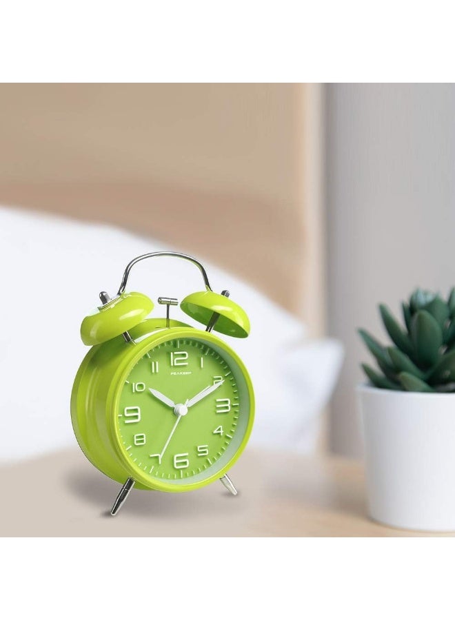 Peakeep 4 Inches Twin Bell Loud Alarm Clock for Heavy Sleepers Battery Operated Old Fashioned Alarm Clock 3DDial Green - Image 2