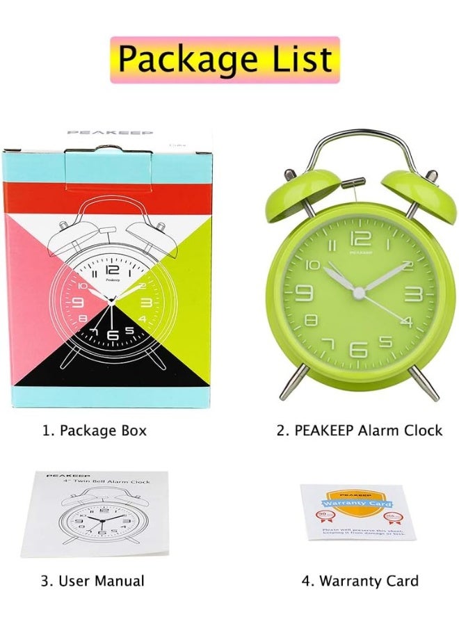 Peakeep 4 Inches Twin Bell Loud Alarm Clock for Heavy Sleepers Battery Operated Old Fashioned Alarm Clock 3DDial Green - Image 5