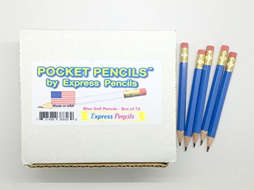 Express Pencils Half Pencils with Eraser - Golf, Classroom, Pew, Short, Mini, Non Toxic - Hexagon, Sharpened, #2 Pencil, Color - Blue, Box of 72 (half gross) Blue Golf Pocket Pencils ™ - Image 3