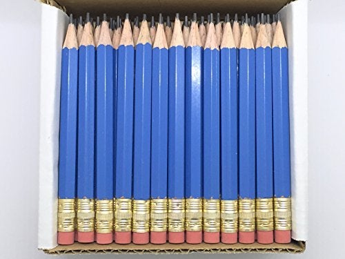 Express Pencils Half Pencils with Eraser - Golf, Classroom, Pew, Short, Mini, Non Toxic - Hexagon, Sharpened, #2 Pencil, Color - Blue, Box of 72 (half gross) Blue Golf Pocket Pencils ™ - Image 1