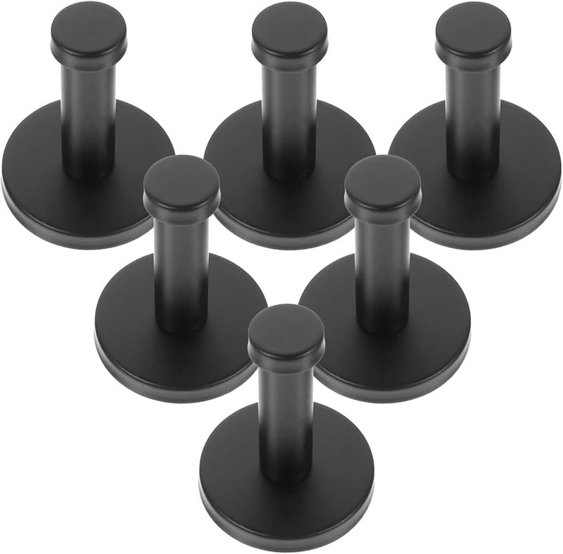 6Pcs Black Stainless Steel Wall Mounted Coat Key Umbrella Hat Bag Hooks - Image 1