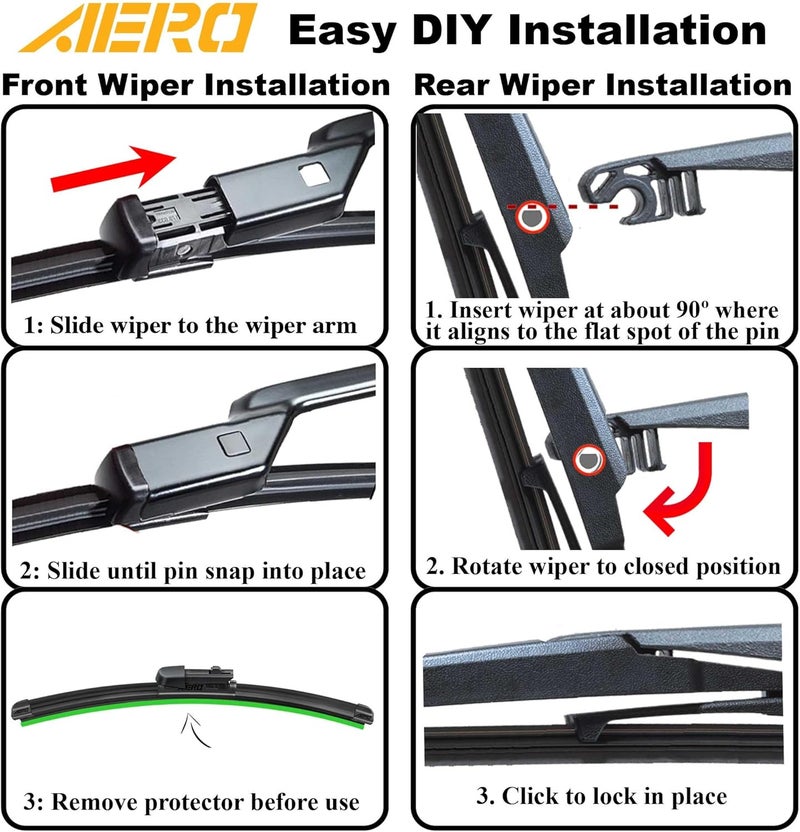 AERO Wipers Replacement for Honda CR-V 2024-2023, 24"+19" Front + 10" Rear, Premium All-Season Windshield Wiper Blades with Extra Squeegee Refills - Image 5