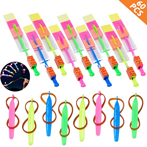WELLVO 60Pcs Rocket Helicopter with LED Lights 30 Launchers + 30 Glow Rocket Helicopters Glow in The Dark Party Supplies Flying Outdoor Toys Party Favors for Kids 8-12,4-8 - Image 4