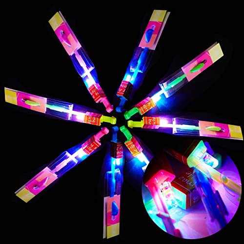 WELLVO 60Pcs Rocket Helicopter with LED Lights 30 Launchers + 30 Glow Rocket Helicopters Glow in The Dark Party Supplies Flying Outdoor Toys Party Favors for Kids 8-12,4-8 - Image 5