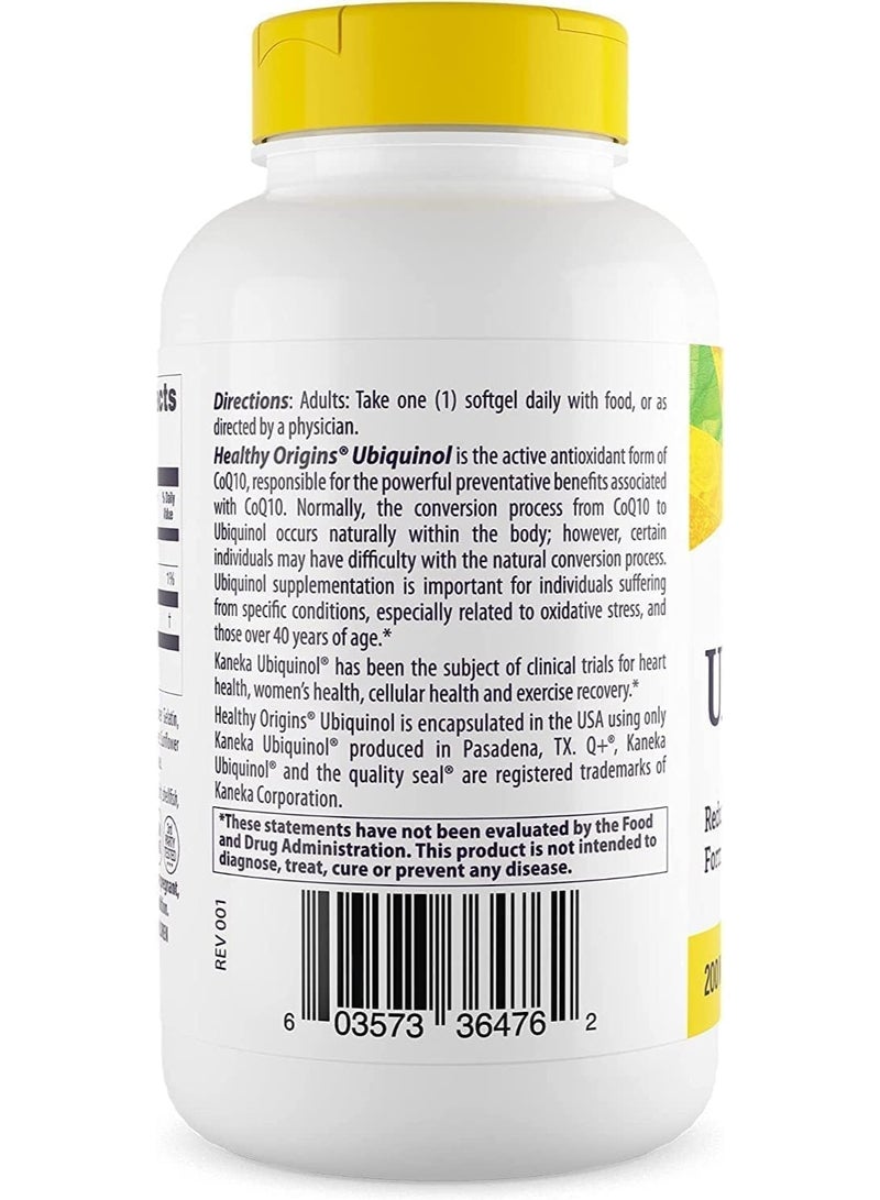 Healthy Origins Ubiquinol - Reduced, Active Antioxidant Form of CoQ10, 200 MG (kaneka) Dietary Supplements|150  Softgels - Image 3