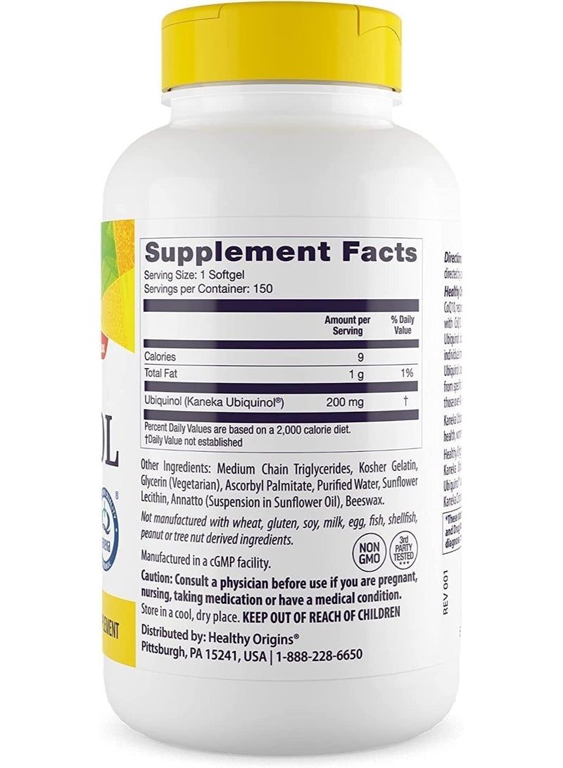 Healthy Origins Ubiquinol - Reduced, Active Antioxidant Form of CoQ10, 200 MG (kaneka) Dietary Supplements|150  Softgels - Image 2
