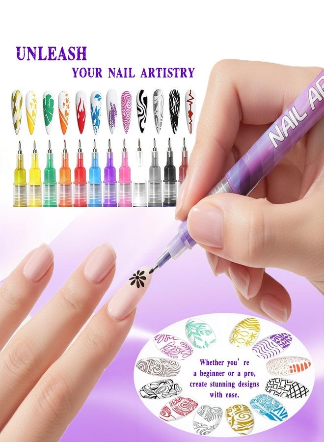Renyqatt Nail Art Pens Set 12 Colors Nail Art Markers, Polish Pen for 3D Nail Art, Drawing Painting Liner Brush for DIY Nail Art Beauty Adorn Manicure Tool (N1) - Image 2