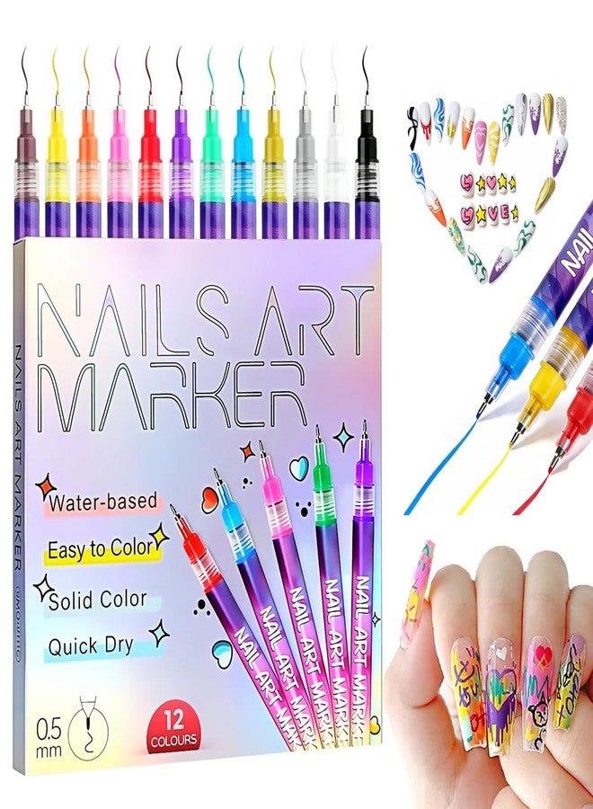 Renyqatt Nail Art Pens Set 12 Colors Nail Art Markers, Polish Pen for 3D Nail Art, Drawing Painting Liner Brush for DIY Nail Art Beauty Adorn Manicure Tool (N1) - Image 1