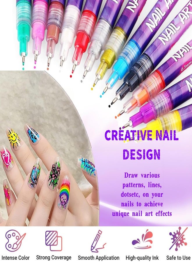 Renyqatt Nail Art Pens Set 12 Colors Nail Art Markers, Polish Pen for 3D Nail Art, Drawing Painting Liner Brush for DIY Nail Art Beauty Adorn Manicure Tool (N1) - Image 4