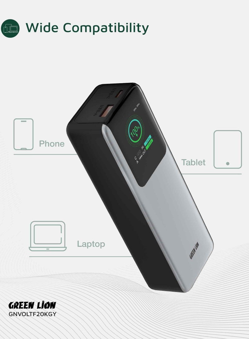 GREEN LION Powerbank 20000mAh Voltura PD100W with Type-C Cable Strap / Fast Charging  TFT Display /USB-C and USB-A Ports/ Lightweight and Reliable Power Bank - Grey - Image 5