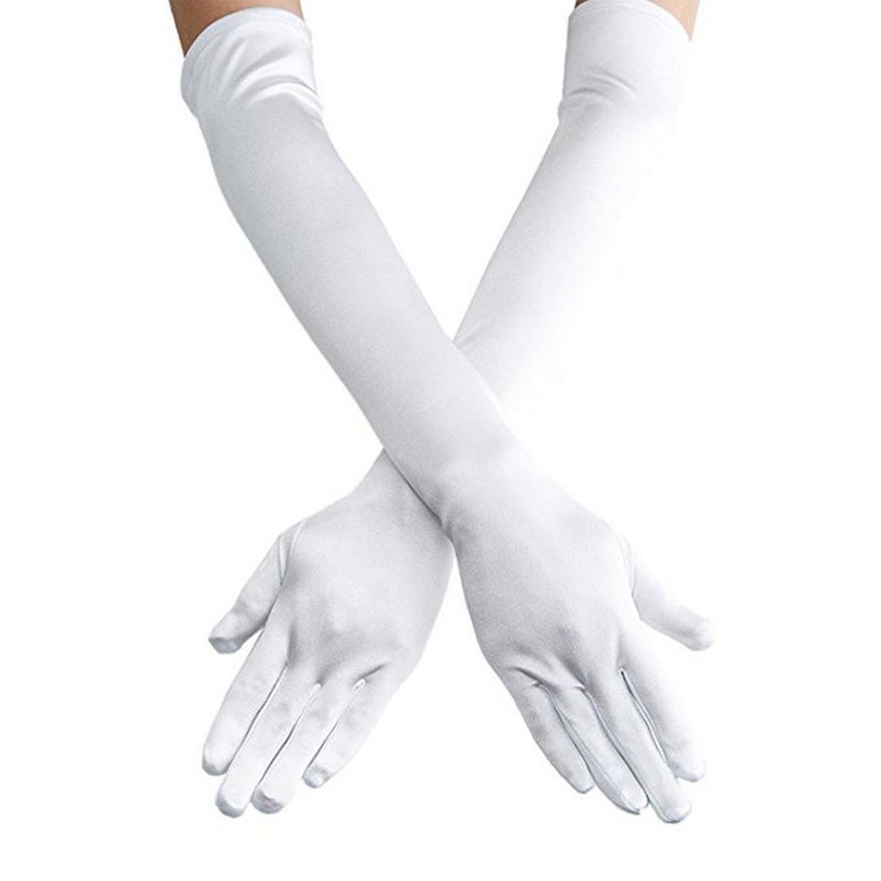 Lansian Women's 21.6'' Long Satin Gloves White Elbow Length 1920s Opera Bridal Dance Gloves For Evening Party Opera Costume, White - Image 1