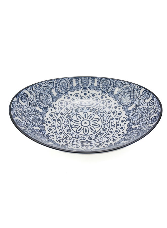 AKDC Akdc Ceramic Soup Bowl Arabisc Ideal For Rice, Soup, Salad, Pasta With Tradational Classic Arabic Texture Designed Flat Round Shaped Kitchenware Dining Tableware  8" Oval Bowl - Image 1