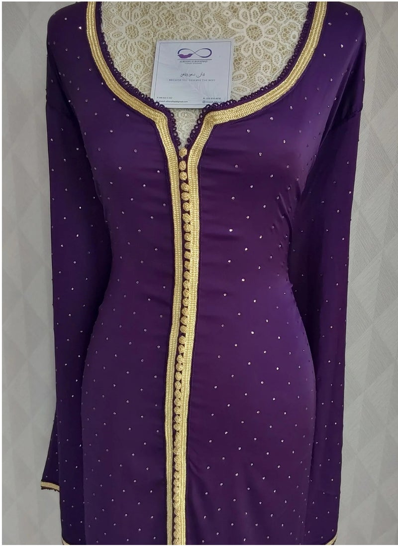 ALREESH ALBANAFSAJI - RANDA PURPLE WITH GOLDEN LACE DESIGN - Image 1