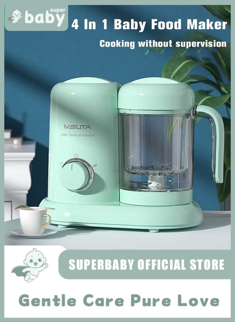 سوبر بيبي محضر طعام للأطفال 4 في 1، خلاط معالج للأطعمة الرضع، سهل الاستخدام للرضع والأطفال الصغار، آلة لطحن الطعام إلى العصائر، تلقائية الطهي والتحريك، خالية من مادة البيسفينول-أ - Image 1