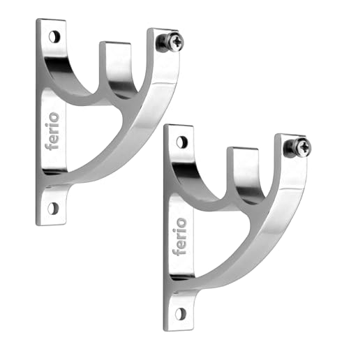 Ferio Curtain Rod Holder | Curtain Rod Support | Curtain Accessories | for Home Decor | Window Fitting Hardware & Accessories | Rod Brackets for Window and Door (Chrome, Pack of 2) - Image 1