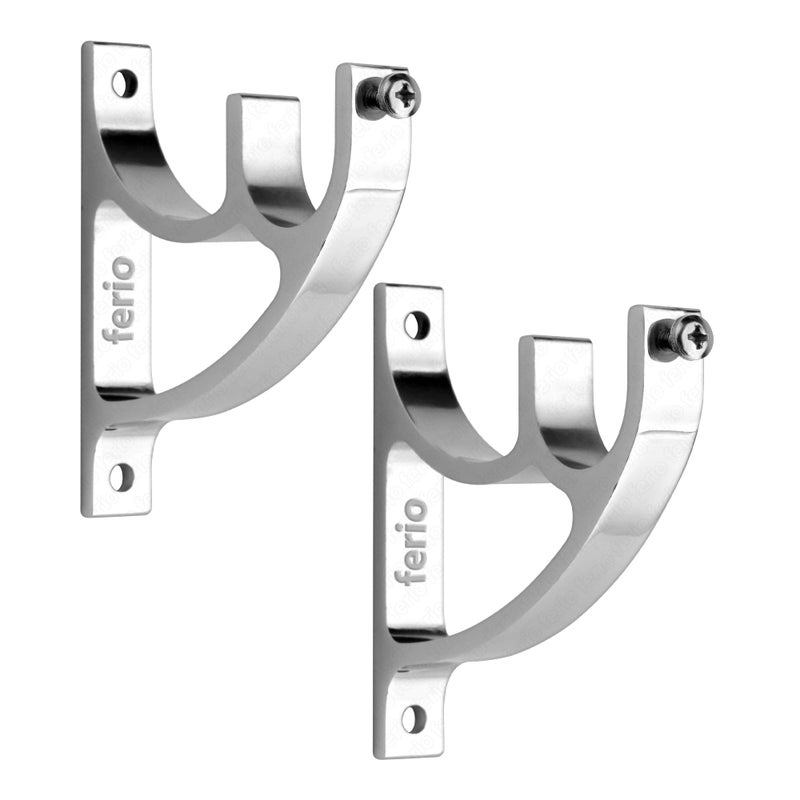 Ferio Curtain Rod Holder | Curtain Rod Support | Curtain Accessories | for Home Decor | Window Fitting Hardware & Accessories | Rod Brackets for Window and Door (Chrome, Pack of 2) - Image 5