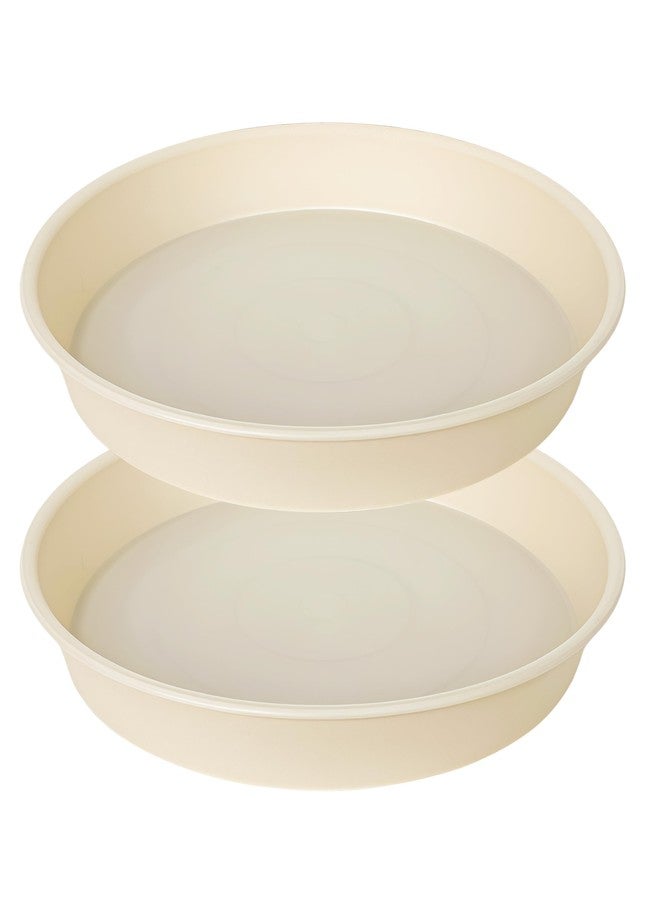 Bleuhome 2 Pack of 14 inch Plant Saucers Bird Bath Bow Round, Plastic Plant Saucer Tray for Pots, White Planters for Indoor Plants, Plant Trays for Planter 12-15" (14", Beige) - Image 1