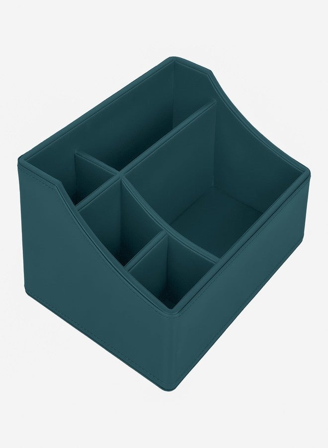 V-CUBE DESIGNS منظم مكتب فاخر من الجلد النباتي من V-CUBE DESIGNS | 5 حجرات تخزين | حامل متعدد الوظائف للأدوات المكتبية/القرطاسية للمكتب، طاولة الدراسة والمنزل | حامل أقلام للطلاب | قلب من خشب MDF | لون أزرق مخضر - Image 5