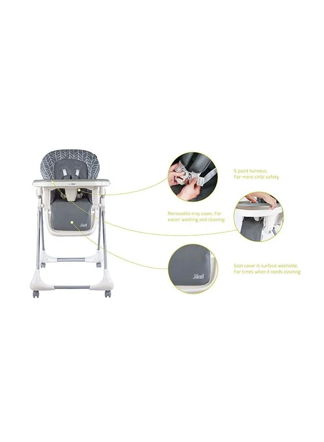 Jikel Tron Highchair with Adjustable Height And Tray, Upto 3 Years  - Cool Grey