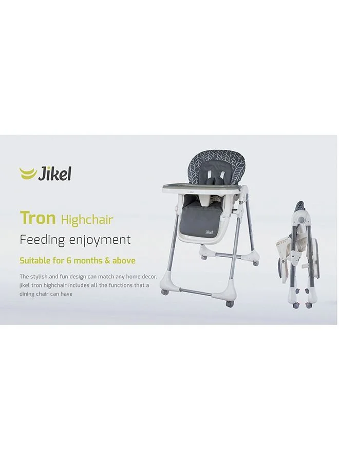 Jikel Tron Highchair with Adjustable Height And Tray, Upto 3 Years  - Cool Grey