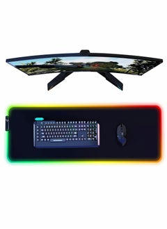 KASTWAVE لوحة ماوس ألعاب RGB، لوحة ماوس كبيرة مع 14 وضع إضاءة ومستويين للسطوع، لوحة ماوس كبيرة LED ممتدة مضادة للانزلاق ومقاومة للماء، حصيرة لوحة مفاتيح الكمبيوتر (31.5 × 11.8 بوصة)  - Image 1