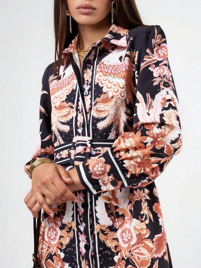 Jennyfer Floral Maxi Shirt Dress with Belt - Image 4