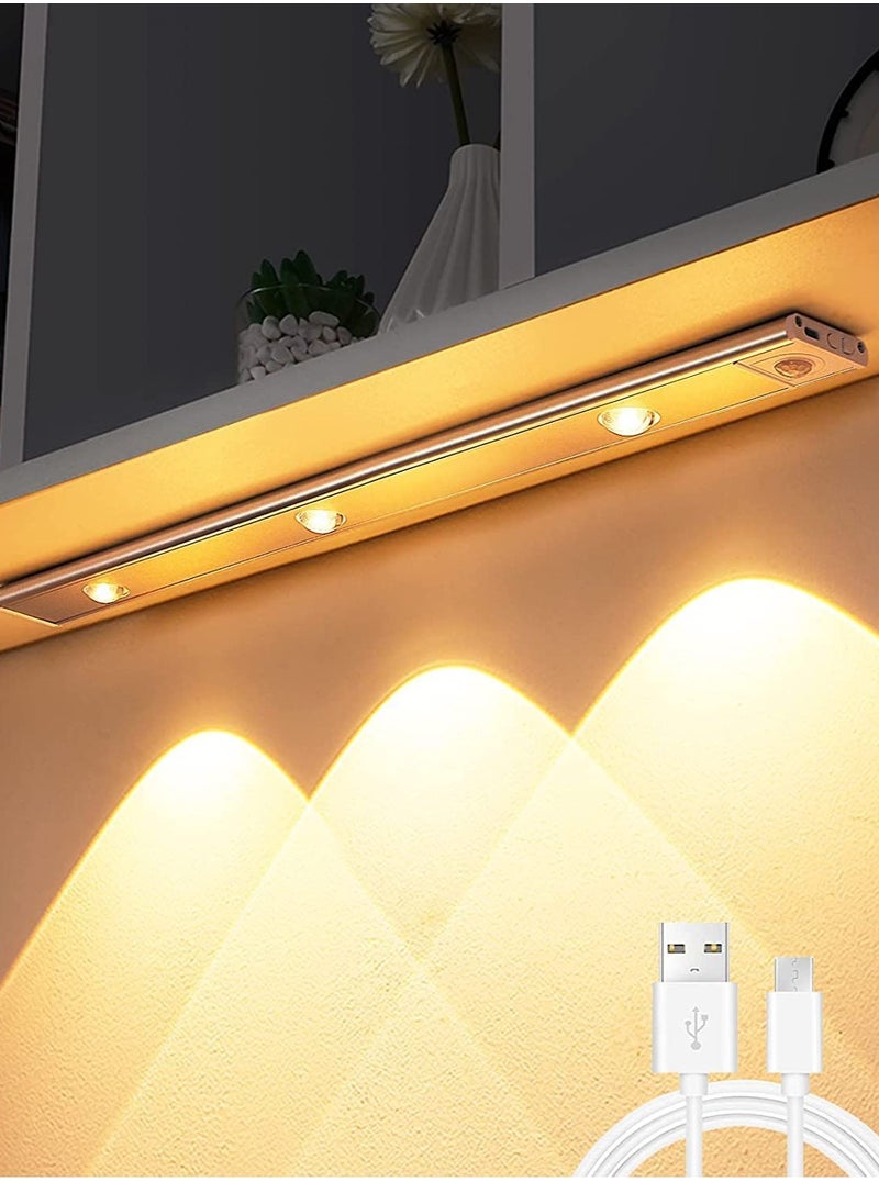 SYOSI LED Under Cabinet Wireless Lights Under Counter Closet Lights with Motion Sensor USB Rechargeable Cats Eye Hill Corrugated Night Lights for Indoor Kitchen Closet Stairway White 11.81in 30cm  - Image 1