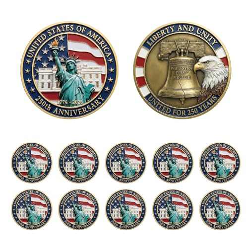 Highergo 250th Anniversary Commemorative Coins USA Eagle and Patriotic Symbols Collectible 250 Year Merchandise for Celebration Display Collectors Challenge Coin Gift10 PcsStyle 5 - Image 1
