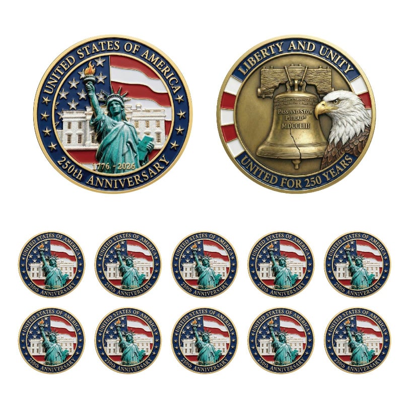 Highergo 250th Anniversary Commemorative Coins USA Eagle and Patriotic Symbols Collectible 250 Year Merchandise for Celebration Display Collectors Challenge Coin Gift10 PcsStyle 5 - Image 3