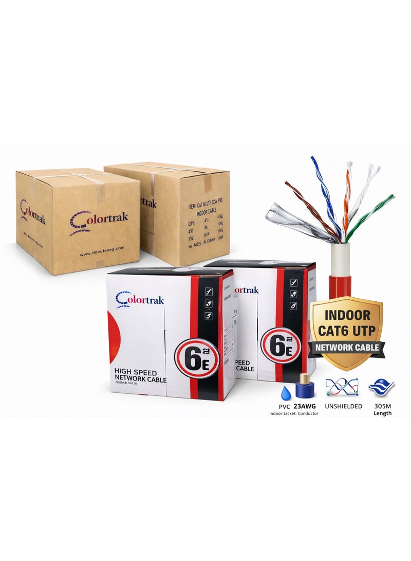 كابل شبكة CAT6 بطول 305 متر، لون احمر