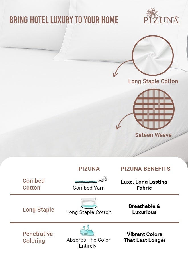 Pizuna Pure Combed Cotton Single Bed Fitted Sheet 90x200 cm, White, 400 Thread Count Cool Luxury Soft 100% Long Staple Cotton Sateen Weave, 40cm Deep Pocket Bedsheet with 1 Pillowcase (Fitted Sheet) - Image 2