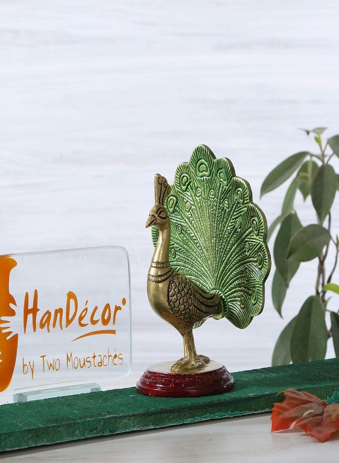 Two Moustaches Brass Dancing Peacock Showpiece | Brass Home Decor | Handmade Peacock Show Piece for Living Room, Bedroom | Modern Artwork for Home Entrance | Pack of 1 - Image 3