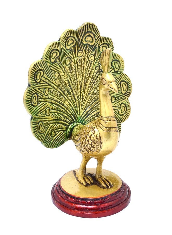 Two Moustaches Brass Dancing Peacock Showpiece | Brass Home Decor | Handmade Peacock Show Piece for Living Room, Bedroom | Modern Artwork for Home Entrance | Pack of 1 - Image 1